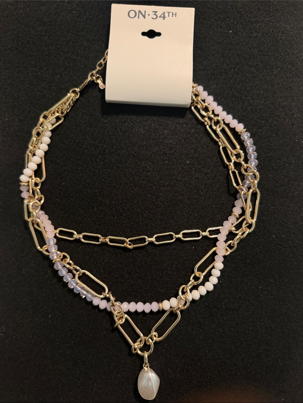 ON·34TH Gold Multi-Strand Necklace with Soft Pink Beads